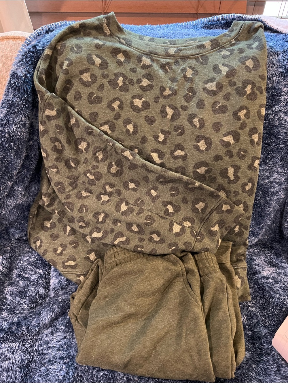 Olive Green Leopard Print Pullover Top and matching joggers Lounge outfit